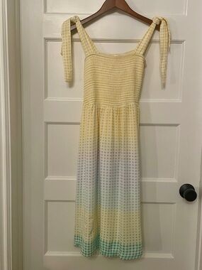 LC Lauren Conrad Yellow Gingham Smocked Midi Sundress